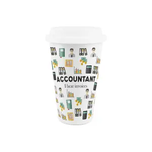 Accountant Ceramic Travel Mug - Humorous Accountancy Gifts/New Job Presents - Double-Walled Insulated Hot/Cold Drinks Cup