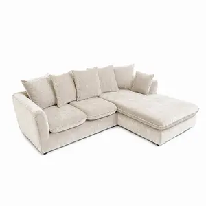 Lucas Water Repellent Velvet Chenille Right Facing Corner Sofa in Cream