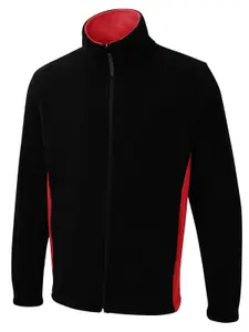 Uneek - Unisex Two Tone Full Zip Fleece Jacket - 100% Polyester - Black/Red - Size 2XL