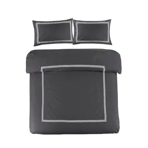 Harmonia Polyester Solid Colour Duvet Cover Set with Pillowcases Charcoal/White / Double Duvet Cover + 2 Standard Pillowcases