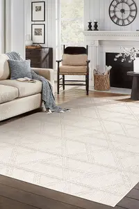 Carpet JERSEY 19241 cream - Rhombuses, geometric structural, loop BOHO 160x220 cm