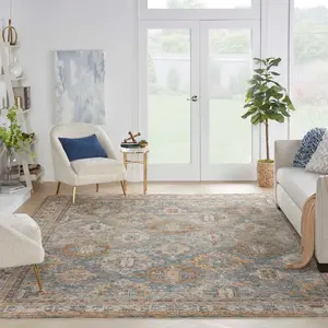 Blue Traditional Luxurious Persian Bordered Geometric Rug for Living Room and Bedroom-119cm X 180cm