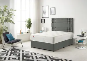 Somnior Flexby Linen Grey 6FT Memory Foam Divan Bed With 2 Drawers, Mattress & Headboard - Super King