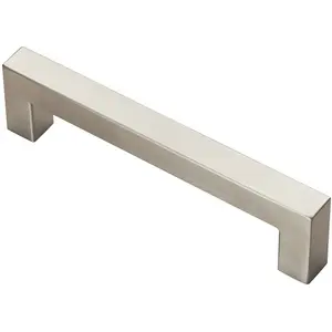 Square Linear Block Pull Handle 142 x 14mm 128mm Fixing Centres Satin Steel