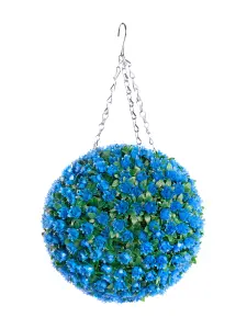 Pair of Best Artificial  28cm Blue Rose Hanging Basket Flower Topiary Ball - Suitable for Outdoor Use - Weather & Fade Resistant