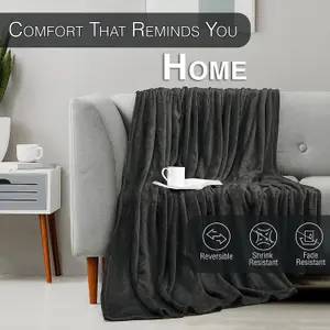 Bedbric Throws for Sofas Large Cozy Blankets and Throws 400 GSM Double Bed Throw Grey Blanket