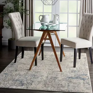 Ivory Grey Blue Modern Abstract Luxurious Jute Latex Backing Rug for Living Room Bedroom and Dining Room-66 X 230cm (Runner)