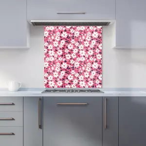 Small Cute White Flower Pattern Premium Glass Kitchen Splashback W900mm x H650mm