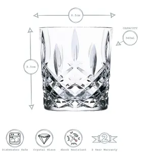 RCR Crystal - Orchestra Cut Glass DOF Double Old Fashioned Whiskey Glasses Tumblers Set - 340ml - Pack of 6