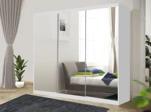 Stylish Bedroom Sliding Wardrobe - Storage Space & Sleek Design comes in Width 100cm/120cm/150cm/180cm/203cm/250cm (White, 250cm)