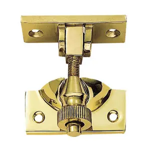 Brighton Pattern Sprung Sash Fastener 56 x 22mm Fixing Plate Polished Brass