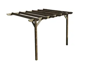 Lean to wooden garden pergola kit - Corbel design wall mounted gazebo, 1.8m x 2.4m (Rustic brown finish)