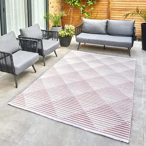 Pink Outdoor Rug, Geometric Striped Stain-Resistant Rug For Patio Decks, 3mm Modern Outdoor Area Rug-190cm X 290cm