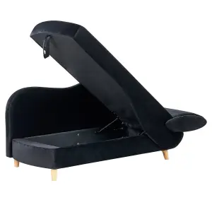 Right Hand Velvet Chaise Lounge with Storage Black MERI II