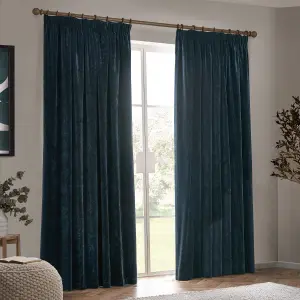 Yard Heavy Chenille Velvet Navy Pencil Pleat Curtains, 168 x 183cm