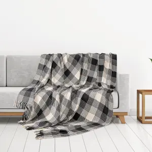 EHC Premium Reversible 100% Cotton Large 250 x 380cm Super King Size Tartan Throws for Sofa, Bedspread, Black