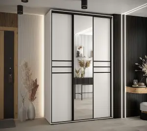 Cannes XI Mirrored Sliding Door Wardrobe W150cm - Bright White Storage for Contemporary Living