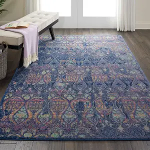 Navy Multicolour Traditional Persian Easy to Clean Floral Rug For Dining Room Bedroom And Living Room-183cm (Circle)