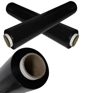 12 x 400mm Black Strong Plastic Cling Film Protective Pallet Shrink Wrap Rolls