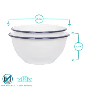 White Enamel Mixing Bowl Set - Blue