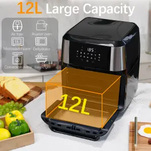 Alivio 12L Digital Air Fryer Oven 1800W, Multifunctional 12 Preset Programs, 5 Auxiliary Functions, 360 Degree Hot Air Circulation