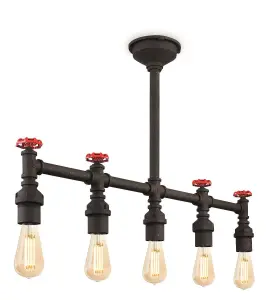 Luminosa Factory 5 Light Semi Flush Light Rustic Black, E27