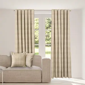 Woven Check Print Pair of Curtains, Sage - 46 x 72