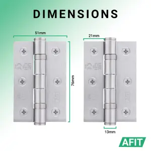 AFIT Satin Chrome Door Hinges - 3 Inch / 76mm  Internal Fire Door Hinges - 1 Pair