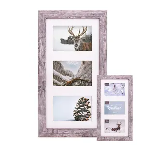 Kenro Harmony Woodland Silver Grey Rustic Wood Effect Photo Frame for 3 Photos 6x4 Inch / 10x15cm - HW1015GY/3