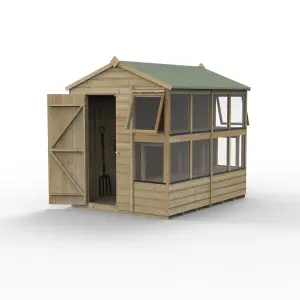 Forest Garden Beckwood Shiplap 8x6 ft Apex Natural timber Wooden Pressure treated Potting shed with floor & 10 windows - Assembly service included