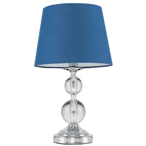 ValueLights Gatto Modern Polished Chrome and Acrylic Ball Touch Table Lamp with Navy Blue Light Shade