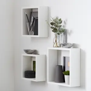 GoodHome Rigga White Cube shelf (L)23cm x (D)9.8cm, Set of 3