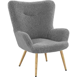 Yaheetech Grey Boucle Accent Chair with Wood-tone Metal Legs