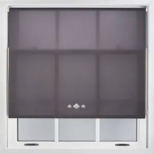 Trimmable Roller Blind with Triple Diamond Chrome Eyelet and Metal Fittings - Dark Grey Daylight Shade (W)180cm x (L)165cm