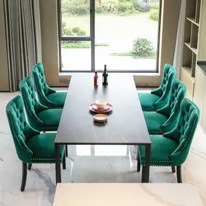 Pair of Lux Green Velvet Kitchen Dining Chairs with Knocker Wing Back Bedroom Office Chairs