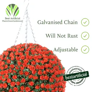 Pair of Best Artificial 38cm Orange Rose Hanging Basket Flower Topiary Ball - Suitable for Outdoor Use - Weather & Fade Resistant