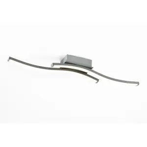 Modern Double Wavy Strip Flush LED Powered Ceiling Light Fitting in Grey Sand