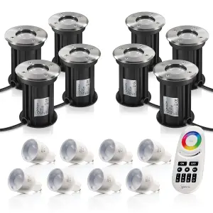 Auraglow GU10 Recessed Ground Fitting & Colour Changing LED Light Bulb Bundle - Eight Pack