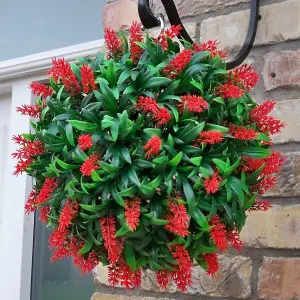 Pair of Best Artificial 28cm Red Lush Lavender Hanging Basket Flower Topiary Ball - Weather & Fade Resistant