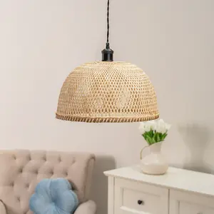 ValueLights Rosa Natural Bamboo Dome Handmade Easy Fit Ceiling Light Shade - Bulb Included