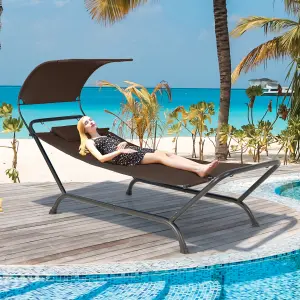 Costway Outdoor Hammock Patio Chaise Lounge Chair with Canopy