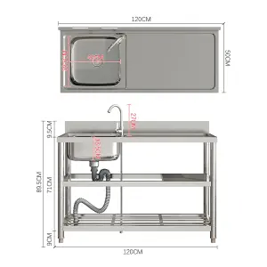 Right Hand Drainer Rectangle Stainless Steel One Compartment Sink with Shelves for Kitchen, Laundry Room, Outdoor