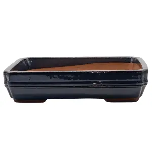 37cm Glazed Bonsai Pot - Rectangle - 37cm x 28cm x 9cm - Blue