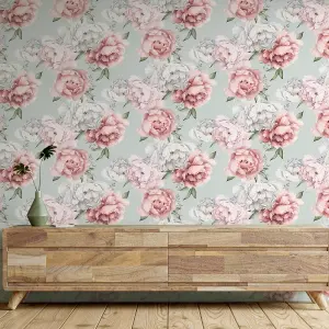 Arthouse Mixed Peonies Mint Wallpaper