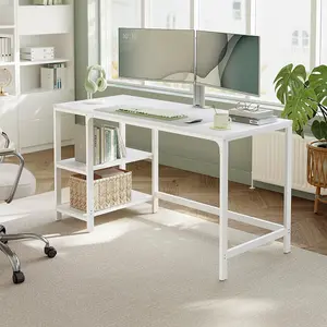 VASAGLE Writing Desk, Office Table with Dual Shelves, Versatile Workstation for Home or Office, Modern, Steel Frame, Maple White