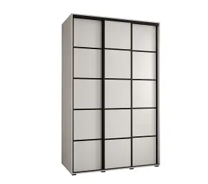 Cannes IV Modern White Sliding Door Wardrobe 1600mm H2050mm D600mm with Black Steel Handles and Decorative Strips