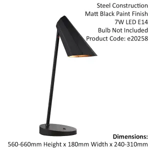 2 PACK Matt Black Angled Table Lamp - Adjustable Head - Modern Desk Task Light