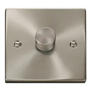 Satin / Brushed Chrome 1 Gang 2 Way LED 100W Trailing Edge Dimmer Light Switch - SE Home