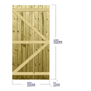 Premier Garden Supplies Pedestrian Gate 180cm (6ft) High x 90cm Wide Feather Edge Flat Top Semi-Braced Single Swing Gate