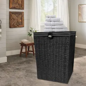 Arpan Resin Laundry Clothes Basket with Lid, Lock and Lining Storage Basket with Removable Lining (Black - Medium)